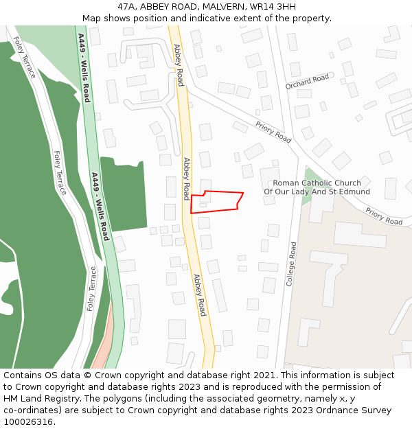 47A, ABBEY ROAD, MALVERN, WR14 3HH: Location map and indicative extent of plot