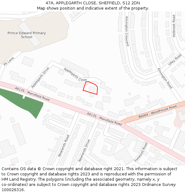 47A, APPLEGARTH CLOSE, SHEFFIELD, S12 2DN: Location map and indicative extent of plot