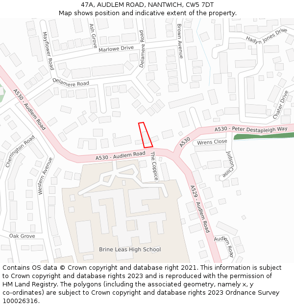 47A, AUDLEM ROAD, NANTWICH, CW5 7DT: Location map and indicative extent of plot