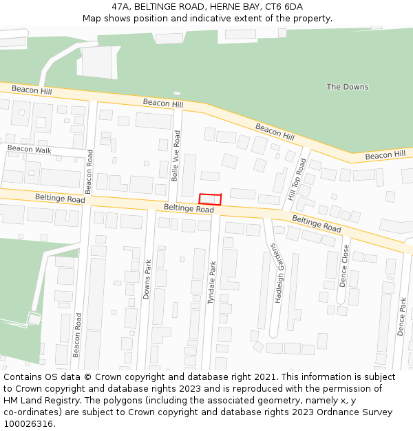 47A, BELTINGE ROAD, HERNE BAY, CT6 6DA: Location map and indicative extent of plot