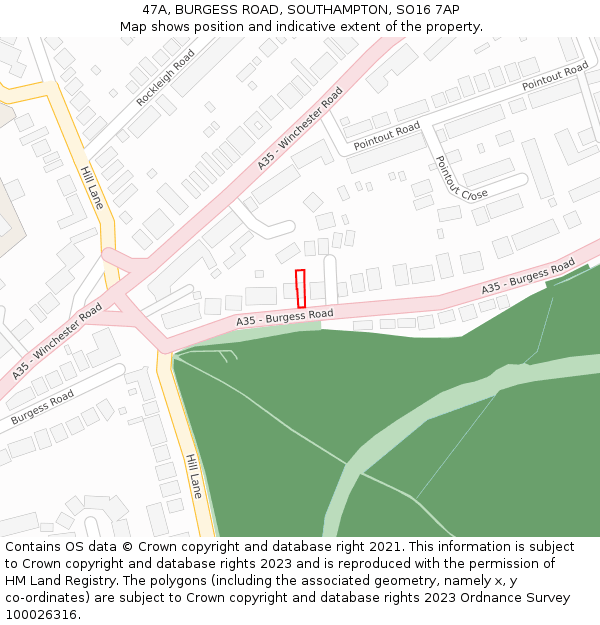 47A, BURGESS ROAD, SOUTHAMPTON, SO16 7AP: Location map and indicative extent of plot