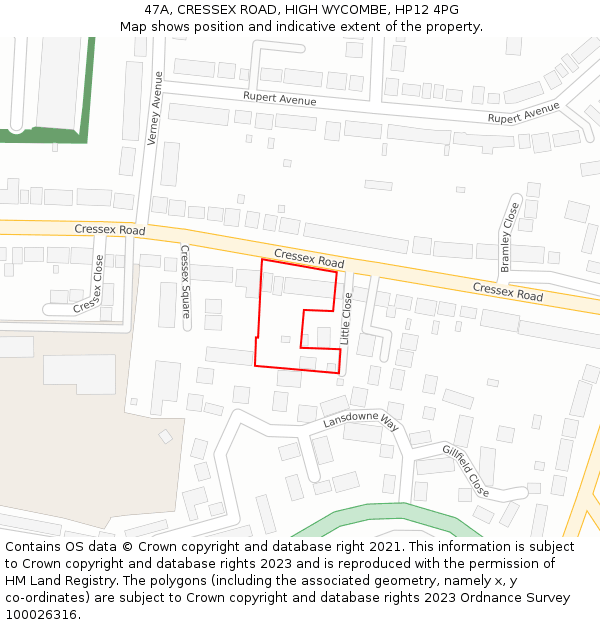 47A, CRESSEX ROAD, HIGH WYCOMBE, HP12 4PG: Location map and indicative extent of plot
