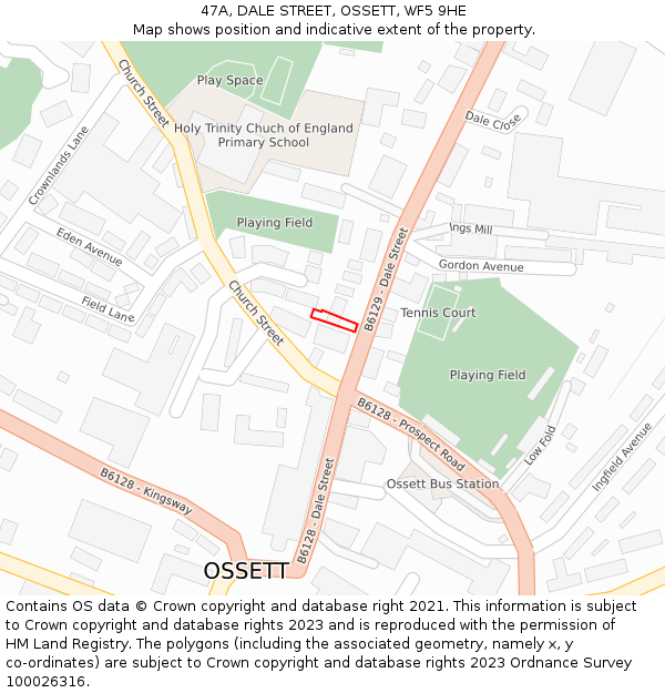 47A, DALE STREET, OSSETT, WF5 9HE: Location map and indicative extent of plot