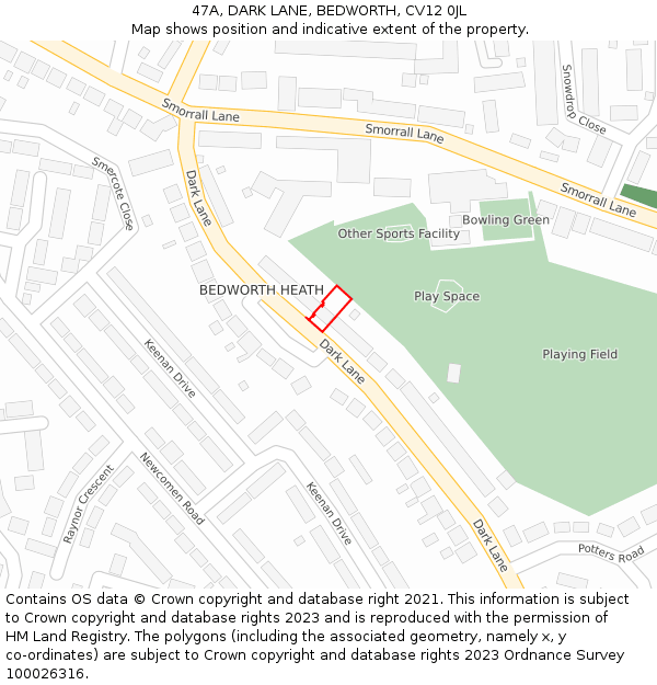 47A, DARK LANE, BEDWORTH, CV12 0JL: Location map and indicative extent of plot