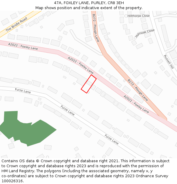 47A, FOXLEY LANE, PURLEY, CR8 3EH: Location map and indicative extent of plot