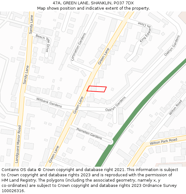 47A, GREEN LANE, SHANKLIN, PO37 7DX: Location map and indicative extent of plot