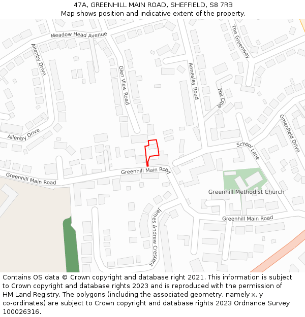 47A, GREENHILL MAIN ROAD, SHEFFIELD, S8 7RB: Location map and indicative extent of plot