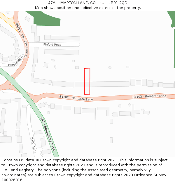 47A, HAMPTON LANE, SOLIHULL, B91 2QD: Location map and indicative extent of plot