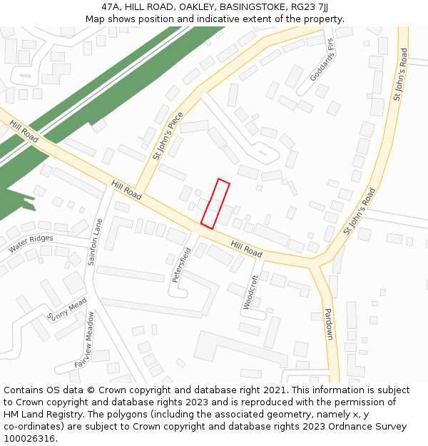 47A, HILL ROAD, OAKLEY, BASINGSTOKE, RG23 7JJ: Location map and indicative extent of plot