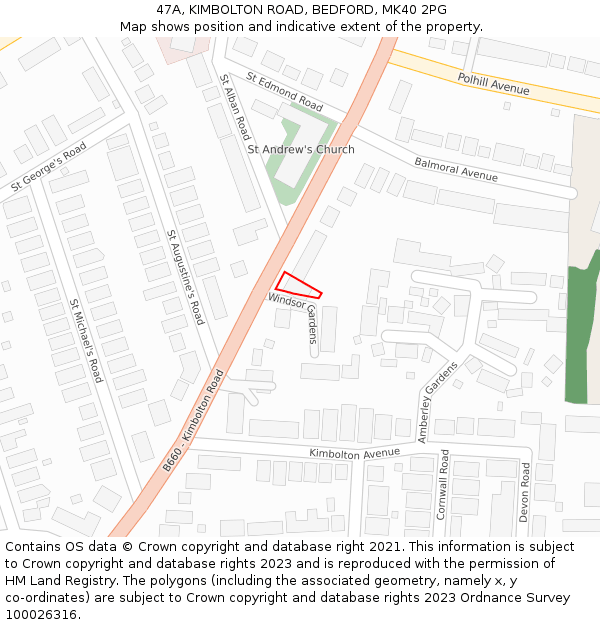 47A, KIMBOLTON ROAD, BEDFORD, MK40 2PG: Location map and indicative extent of plot