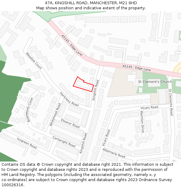 47A, KINGSHILL ROAD, MANCHESTER, M21 9HD: Location map and indicative extent of plot