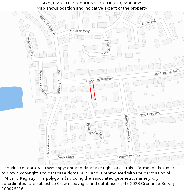 47A, LASCELLES GARDENS, ROCHFORD, SS4 3BW: Location map and indicative extent of plot