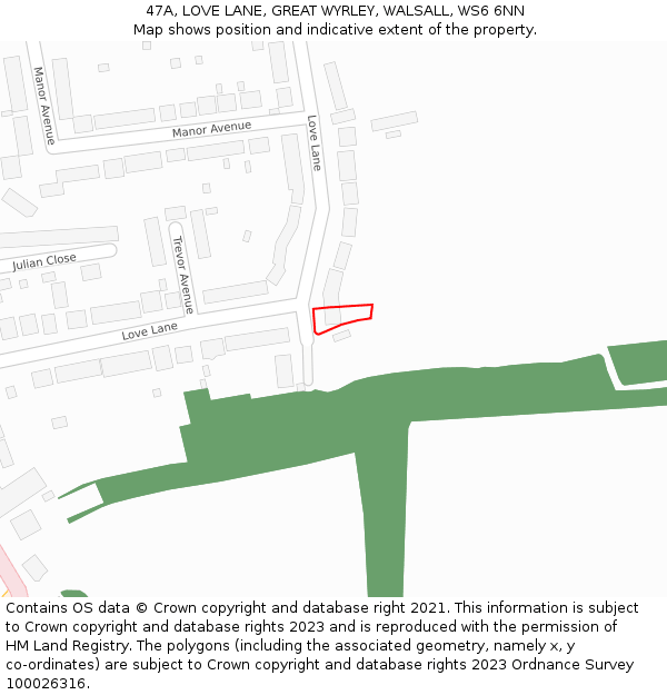 47A, LOVE LANE, GREAT WYRLEY, WALSALL, WS6 6NN: Location map and indicative extent of plot