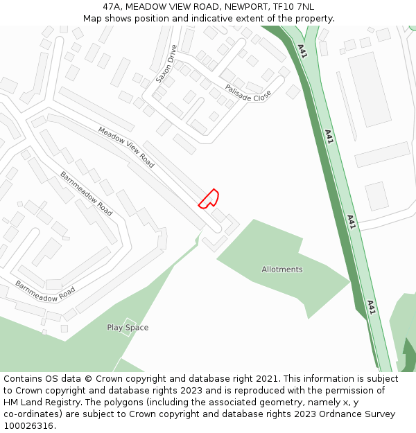 47A, MEADOW VIEW ROAD, NEWPORT, TF10 7NL: Location map and indicative extent of plot