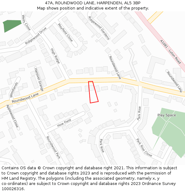 47A, ROUNDWOOD LANE, HARPENDEN, AL5 3BP: Location map and indicative extent of plot