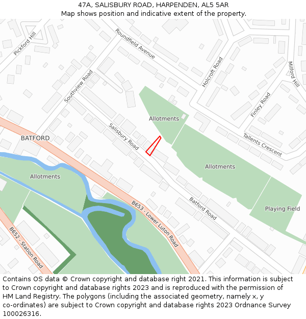 47A, SALISBURY ROAD, HARPENDEN, AL5 5AR: Location map and indicative extent of plot