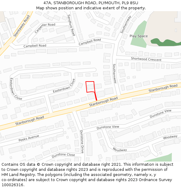 47A, STANBOROUGH ROAD, PLYMOUTH, PL9 8SU: Location map and indicative extent of plot