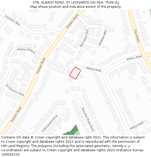 47B, ALBANY ROAD, ST LEONARDS-ON-SEA, TN38 0LJ: Location map and indicative extent of plot