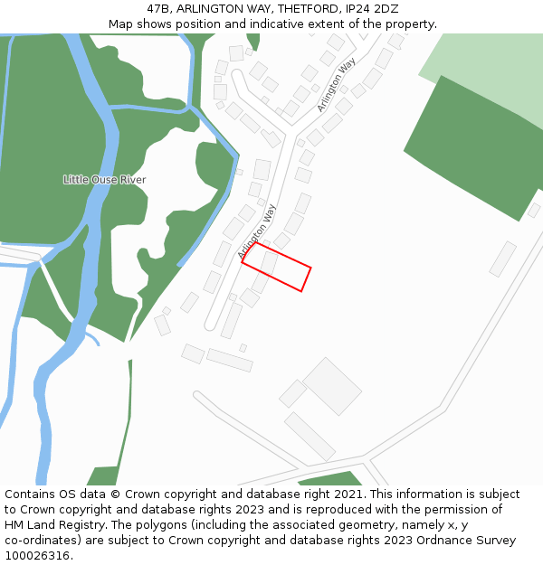 47B, ARLINGTON WAY, THETFORD, IP24 2DZ: Location map and indicative extent of plot