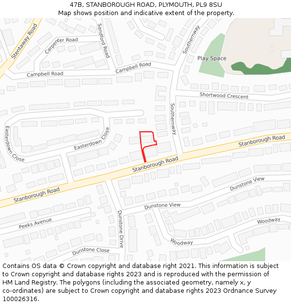 47B, STANBOROUGH ROAD, PLYMOUTH, PL9 8SU: Location map and indicative extent of plot