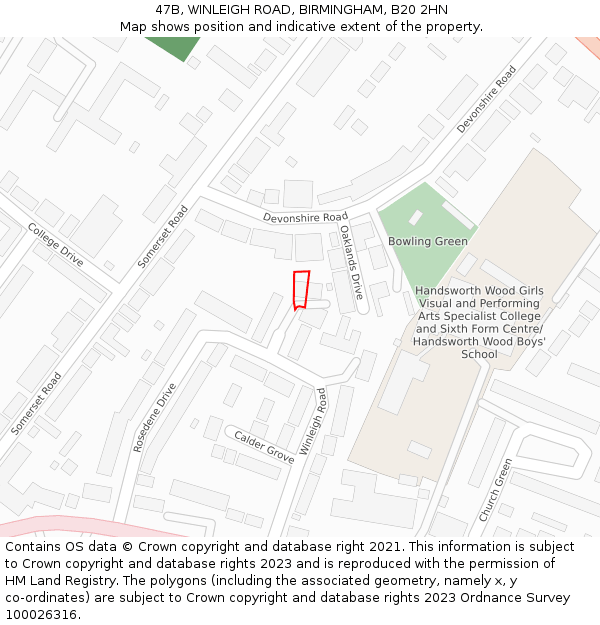 47B, WINLEIGH ROAD, BIRMINGHAM, B20 2HN: Location map and indicative extent of plot