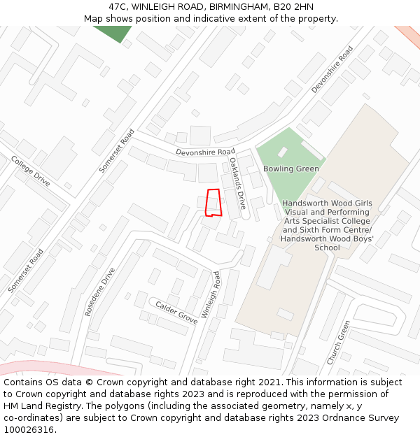 47C, WINLEIGH ROAD, BIRMINGHAM, B20 2HN: Location map and indicative extent of plot