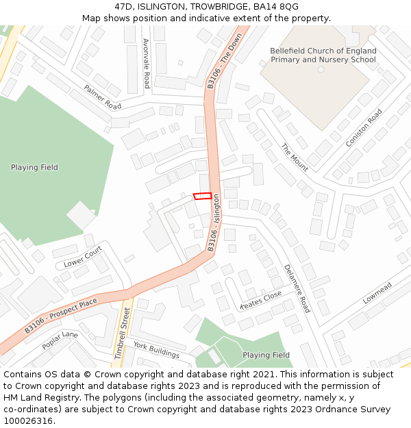 47D, ISLINGTON, TROWBRIDGE, BA14 8QG: Location map and indicative extent of plot