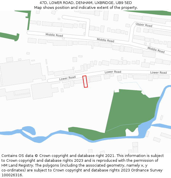 47D, LOWER ROAD, DENHAM, UXBRIDGE, UB9 5ED: Location map and indicative extent of plot