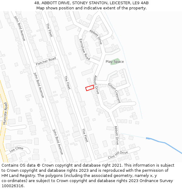 48, ABBOTT DRIVE, STONEY STANTON, LEICESTER, LE9 4AB: Location map and indicative extent of plot