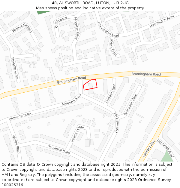 48, AILSWORTH ROAD, LUTON, LU3 2UG: Location map and indicative extent of plot
