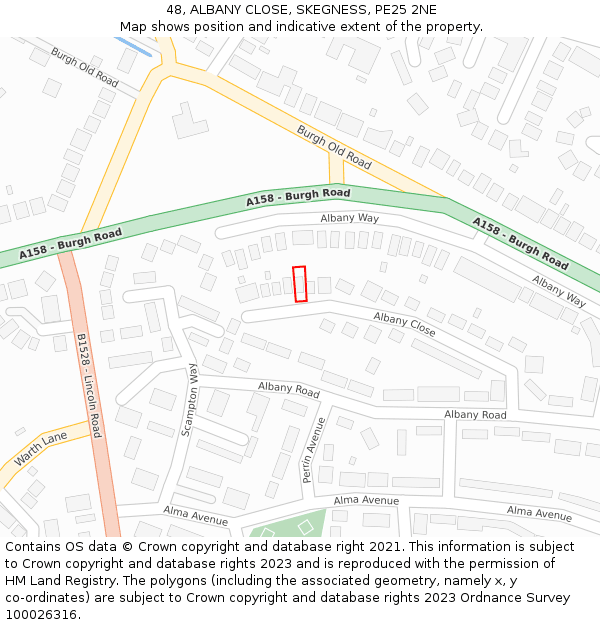 48, ALBANY CLOSE, SKEGNESS, PE25 2NE: Location map and indicative extent of plot