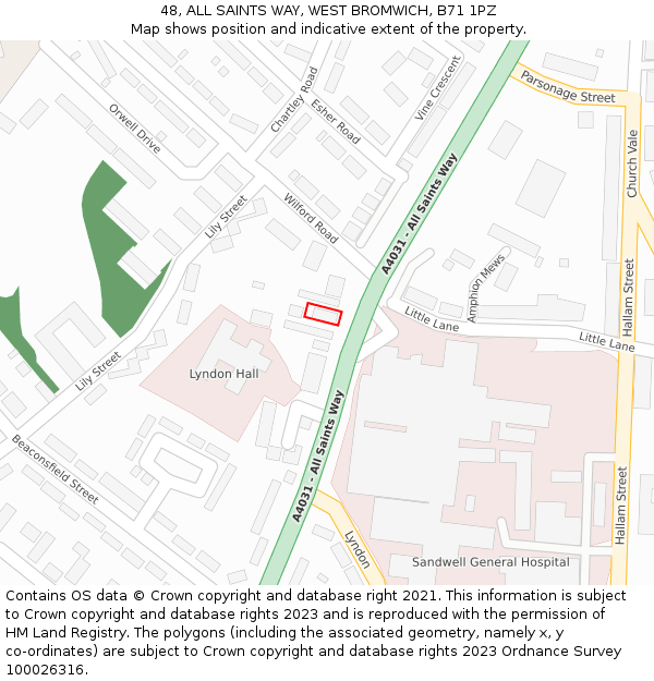 48, ALL SAINTS WAY, WEST BROMWICH, B71 1PZ: Location map and indicative extent of plot