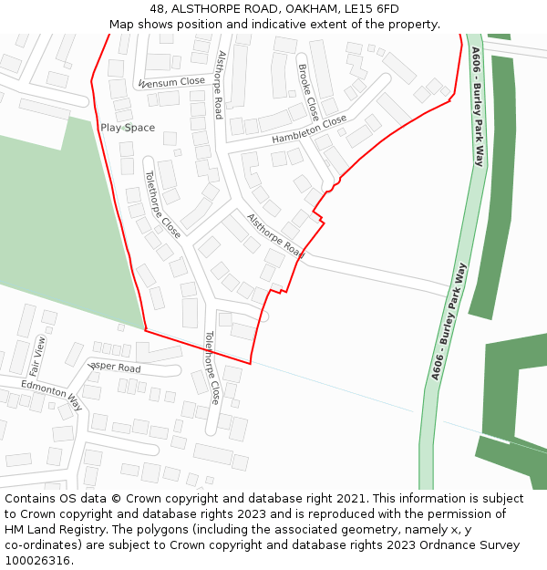 48, ALSTHORPE ROAD, OAKHAM, LE15 6FD: Location map and indicative extent of plot