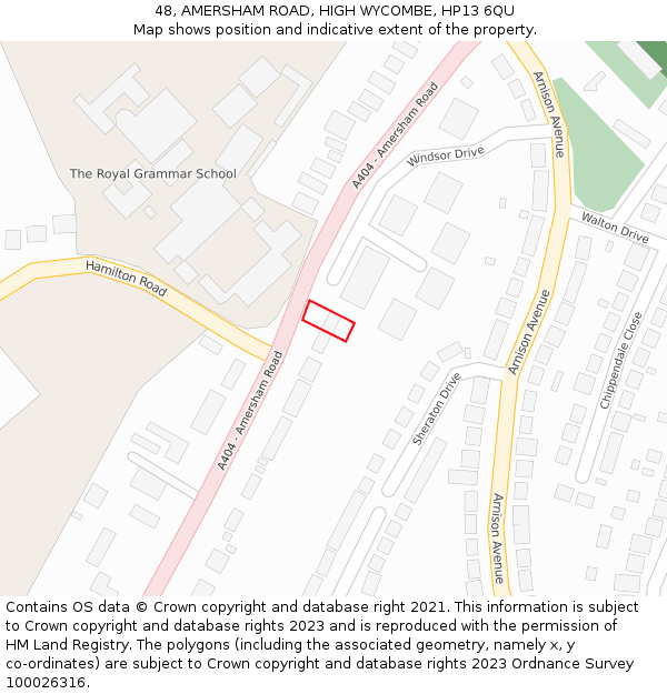 48, AMERSHAM ROAD, HIGH WYCOMBE, HP13 6QU: Location map and indicative extent of plot