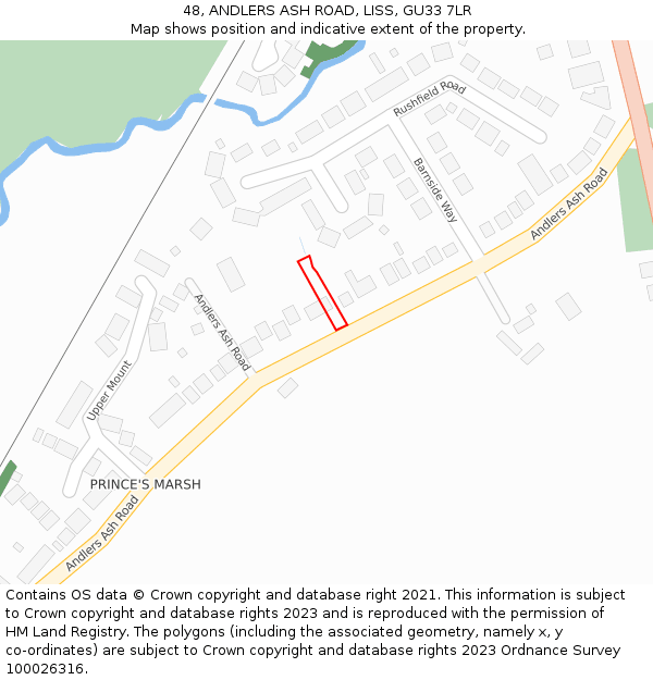 48, ANDLERS ASH ROAD, LISS, GU33 7LR: Location map and indicative extent of plot