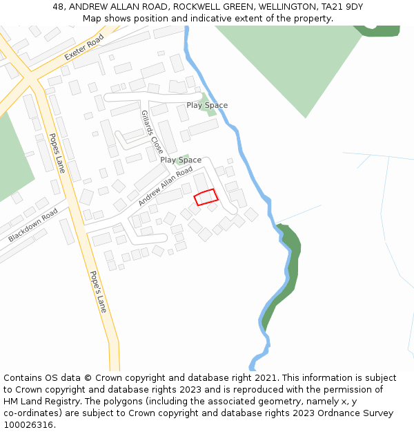 48, ANDREW ALLAN ROAD, ROCKWELL GREEN, WELLINGTON, TA21 9DY: Location map and indicative extent of plot
