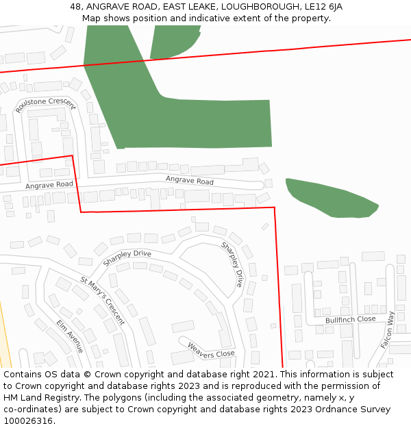 48, ANGRAVE ROAD, EAST LEAKE, LOUGHBOROUGH, LE12 6JA: Location map and indicative extent of plot