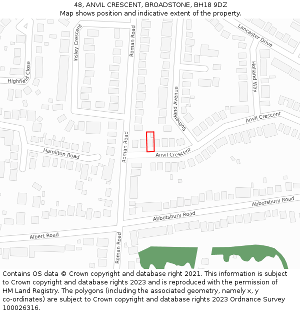 48, ANVIL CRESCENT, BROADSTONE, BH18 9DZ: Location map and indicative extent of plot