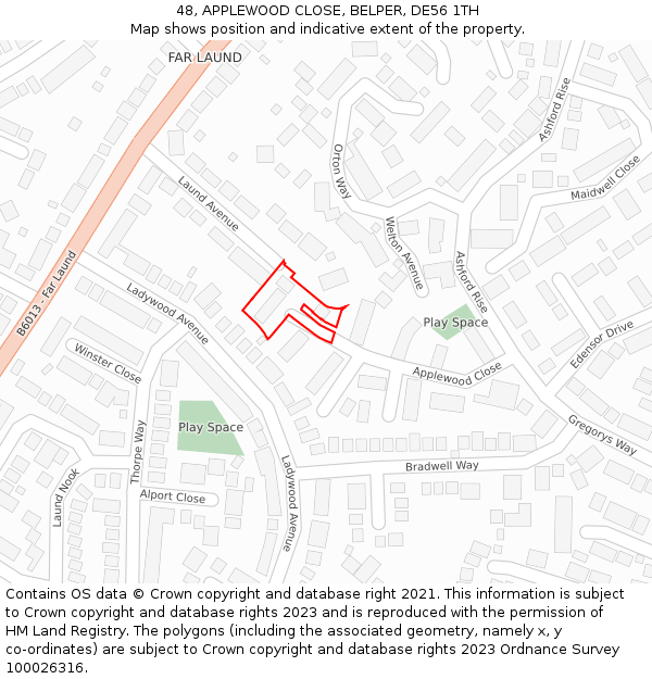 48, APPLEWOOD CLOSE, BELPER, DE56 1TH: Location map and indicative extent of plot