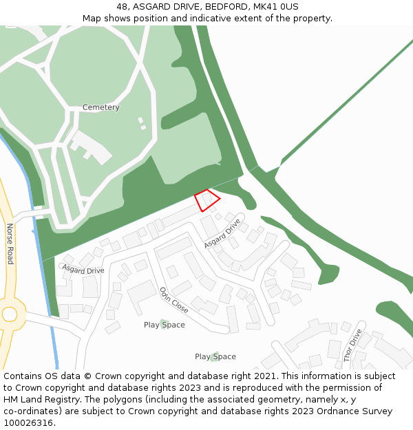 48, ASGARD DRIVE, BEDFORD, MK41 0US: Location map and indicative extent of plot