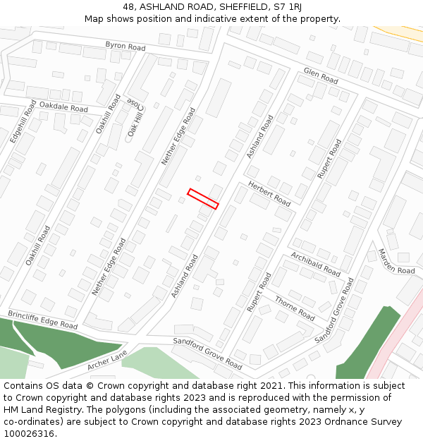 48, ASHLAND ROAD, SHEFFIELD, S7 1RJ: Location map and indicative extent of plot