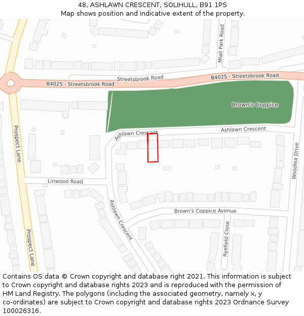 48, ASHLAWN CRESCENT, SOLIHULL, B91 1PS: Location map and indicative extent of plot
