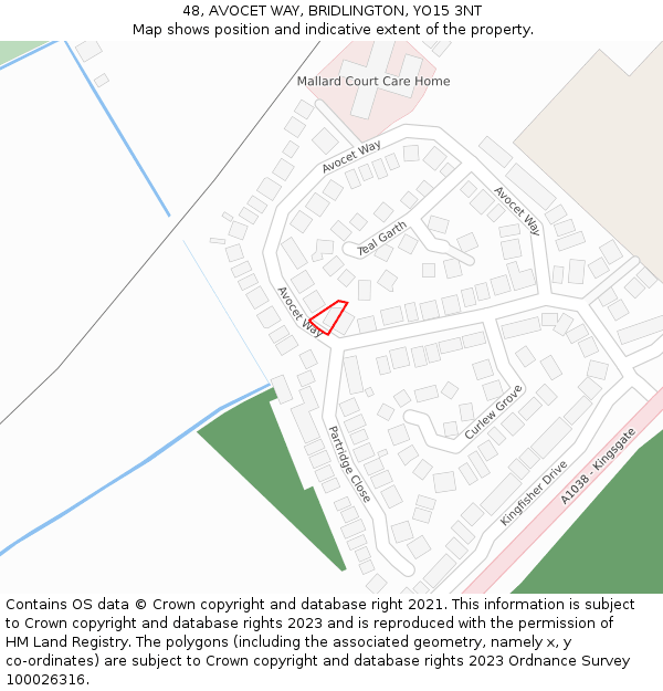 48, AVOCET WAY, BRIDLINGTON, YO15 3NT: Location map and indicative extent of plot