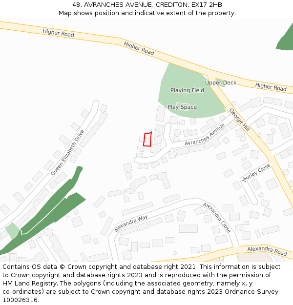 48, AVRANCHES AVENUE, CREDITON, EX17 2HB: Location map and indicative extent of plot