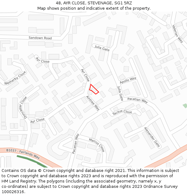 48, AYR CLOSE, STEVENAGE, SG1 5RZ: Location map and indicative extent of plot