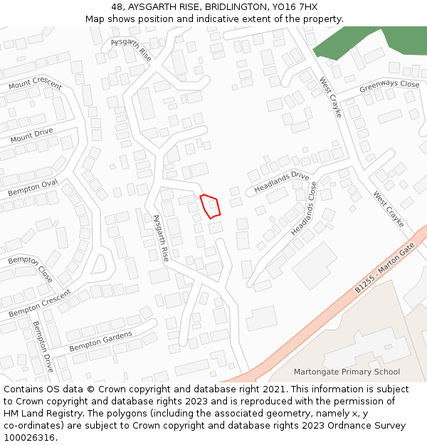 48, AYSGARTH RISE, BRIDLINGTON, YO16 7HX: Location map and indicative extent of plot