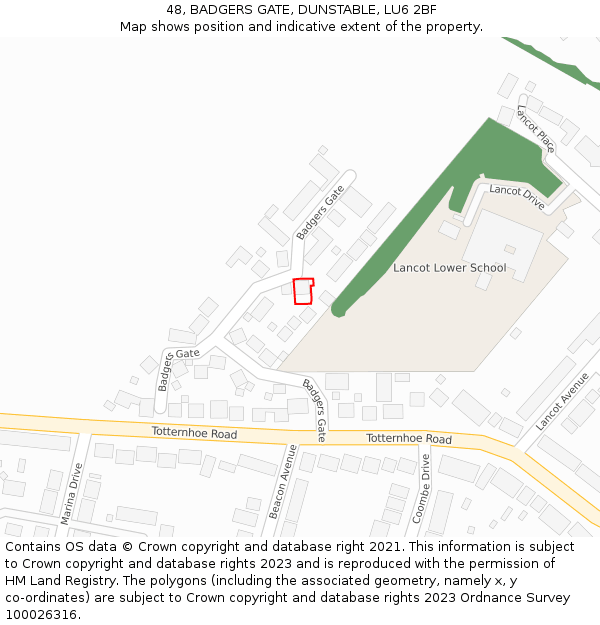 48, BADGERS GATE, DUNSTABLE, LU6 2BF: Location map and indicative extent of plot