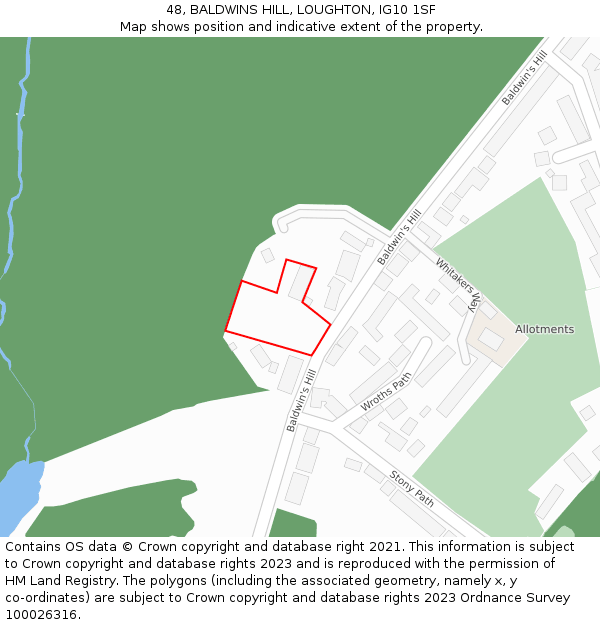 48, BALDWINS HILL, LOUGHTON, IG10 1SF: Location map and indicative extent of plot