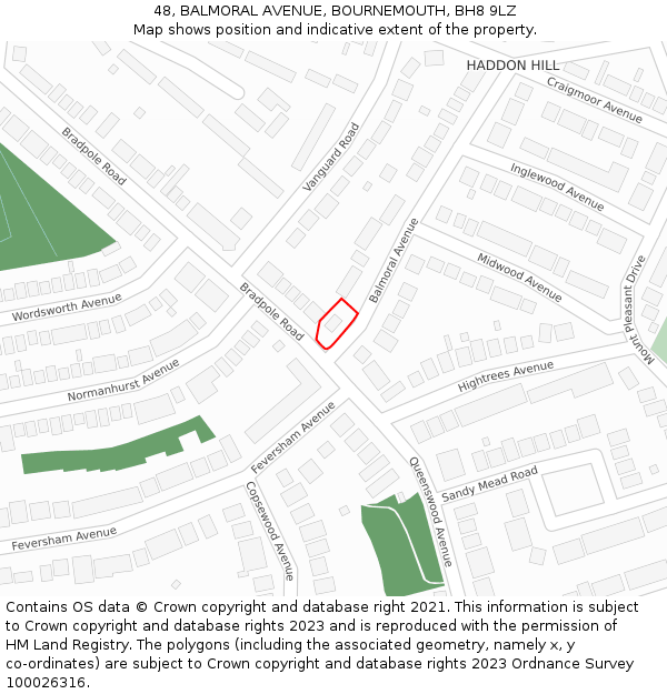 48, BALMORAL AVENUE, BOURNEMOUTH, BH8 9LZ: Location map and indicative extent of plot