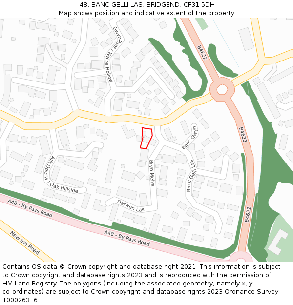 48, BANC GELLI LAS, BRIDGEND, CF31 5DH: Location map and indicative extent of plot